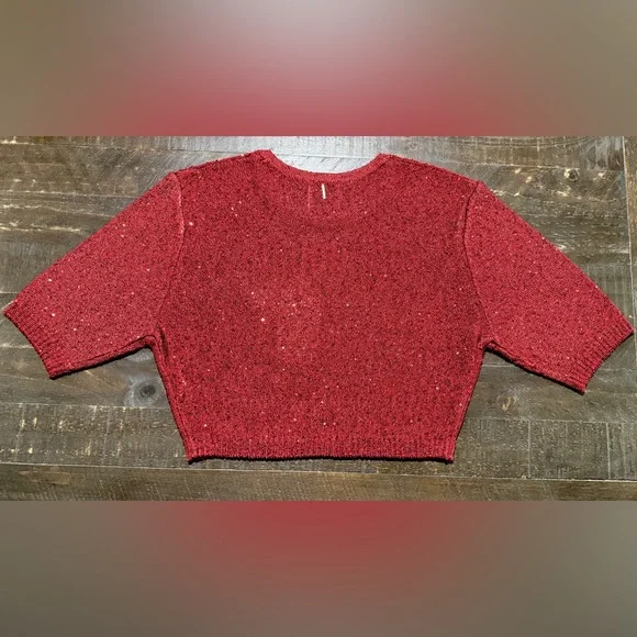 NWT MISA Los Angeles Darya Sparkle Sequin Crop Top in Lipstick Red Sz Medium
